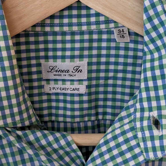 Italian Made Blue Green Gingham Dress Shirt - Picture 6 of 6